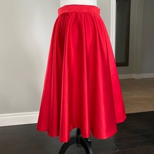 Beautiful poppy red satin circle skirt. One of a kind, handmade from Etsy.